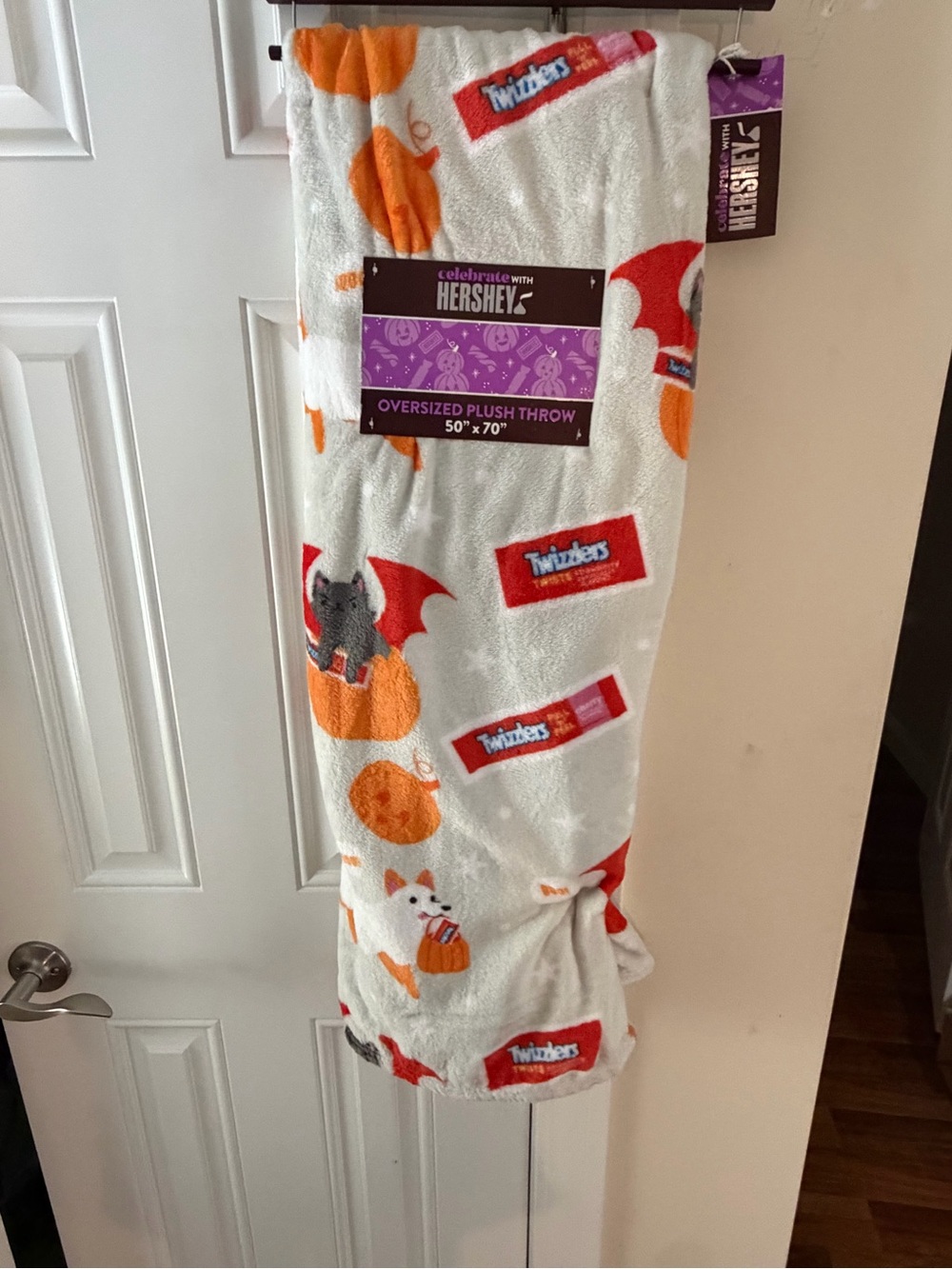 Hershey Oversized Plush Halloween Throw Blanket with Twizzlers & Cat Bats